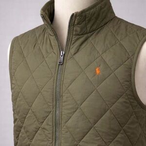 💚🔥 Ralph Lauren Olive Fleece Lined Quilted Vest